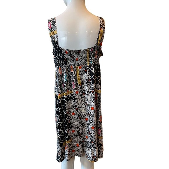 INC Women Multi Print Wrap Sundress WPL8046 Sleeveless Peplum Hem Black White XL - Picture 2 of 5